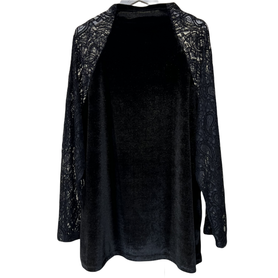 （WY）184#1794-黑色丝绒拼接蕾丝长袖打底衫-F/时尚百搭舒适