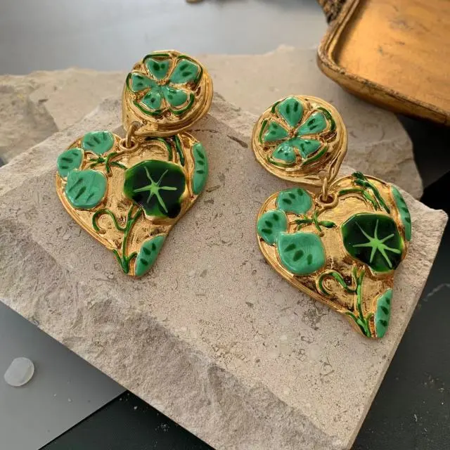 合金耳饰 4d364 撞色之美万花丛爱心复古中古风耳夹