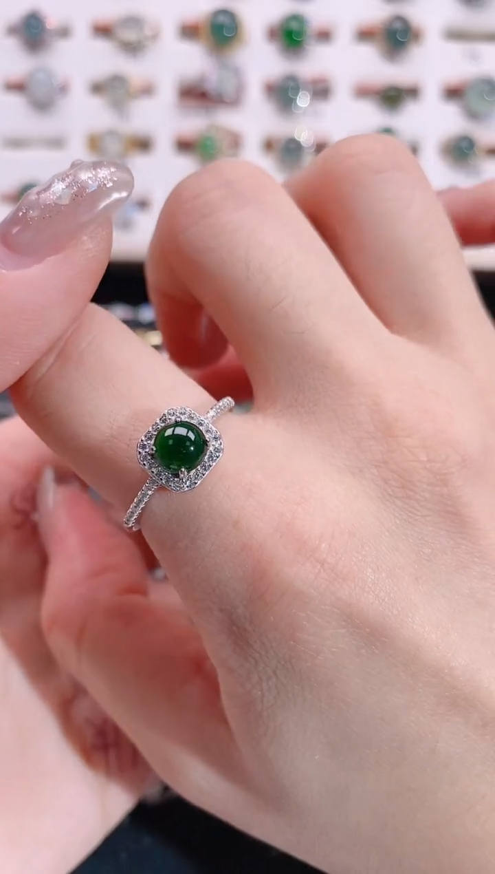 银S925镶嵌戒指翡翠天然翡翠