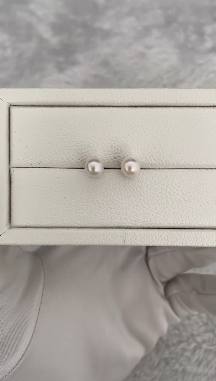 银S925镶嵌耳钉海水珍珠AK素钉6-6.5mm