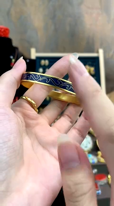 非遗手工艺 景泰蓝 手镯 齐宝烧 带证书 波浪 60 蓝