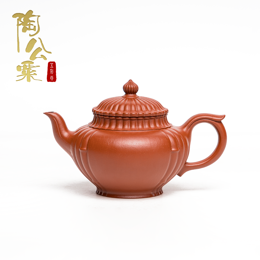 陶公粟原矿小煤窑朱泥《筋纹笑樱》380cc陈佳欢手制精美紫砂壶