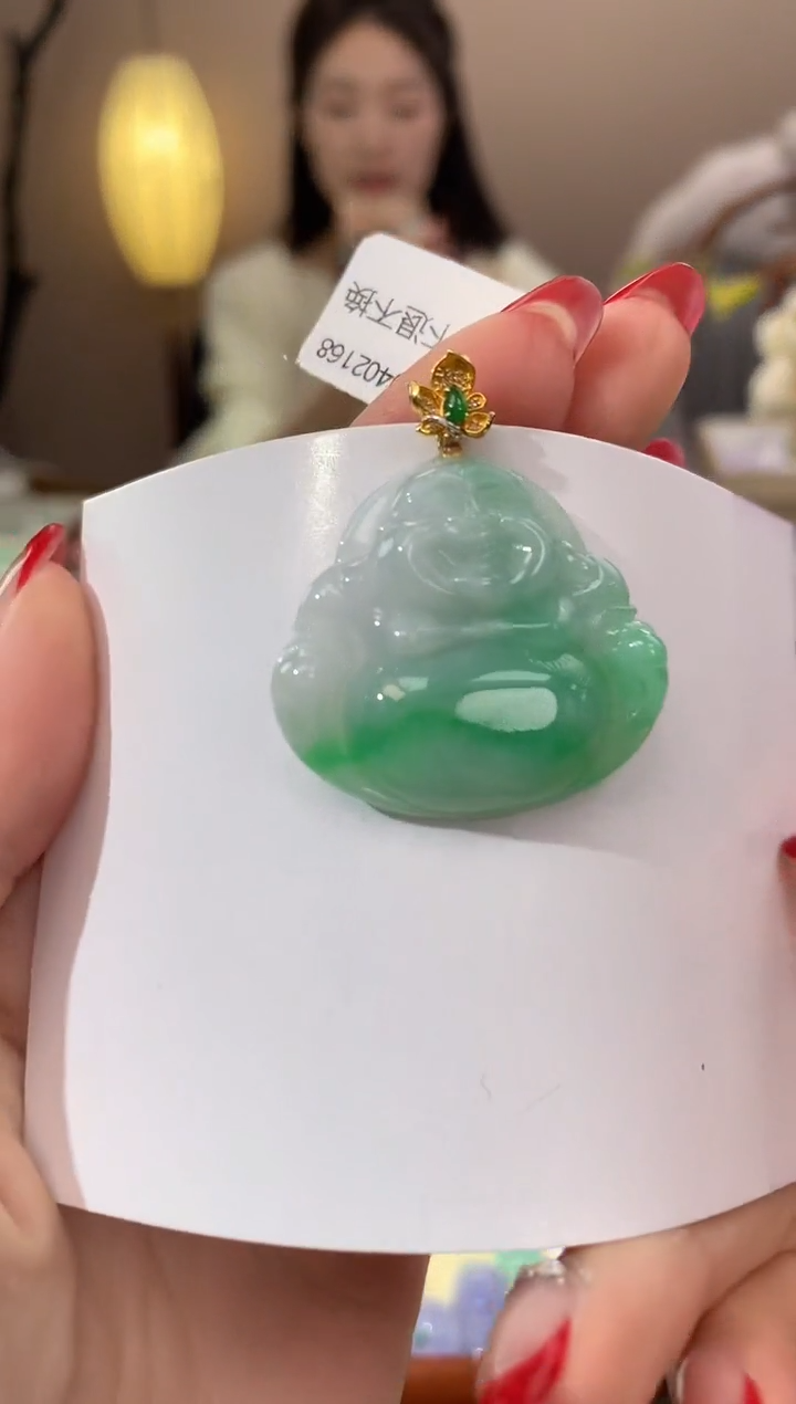 【闪购商品】翡翠颈饰18K金镶嵌天然缅甸a货翡翠