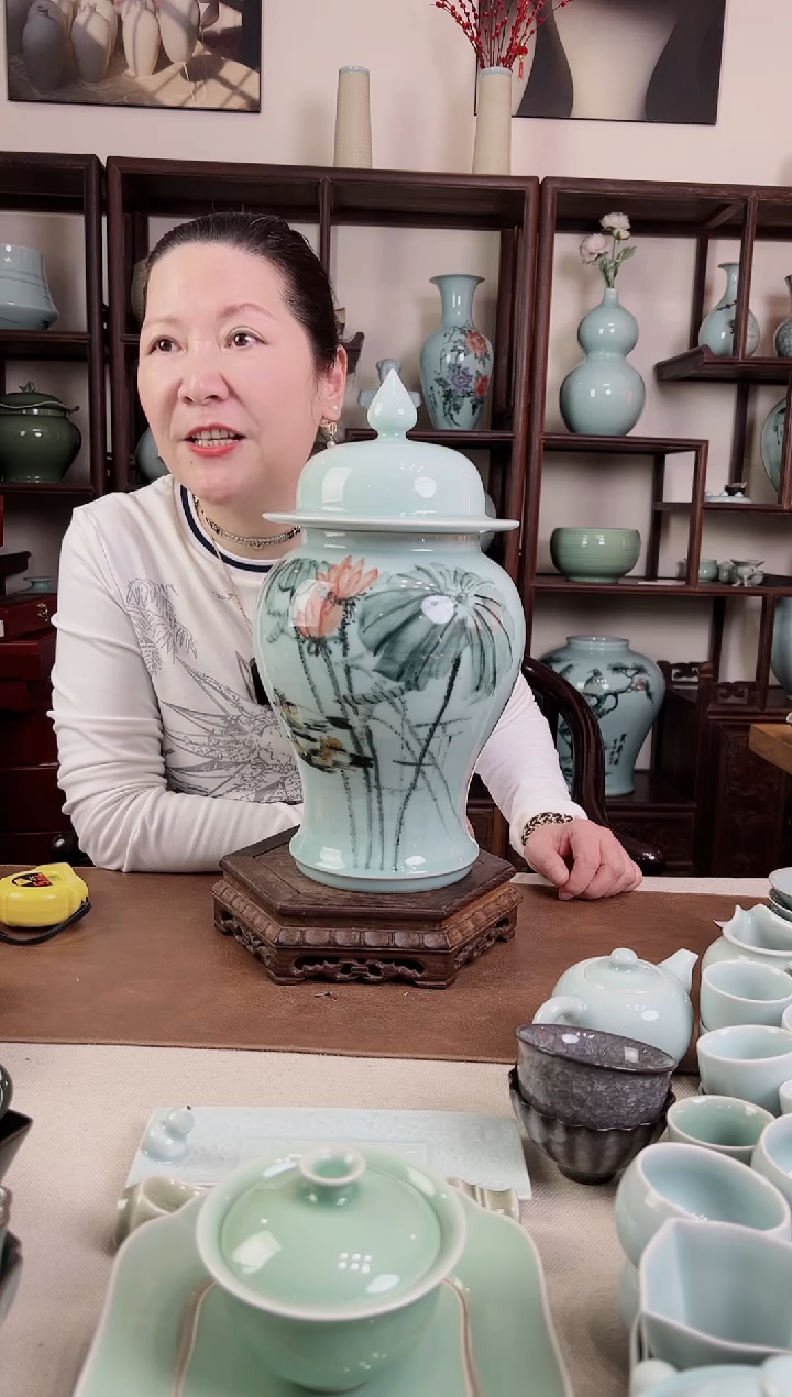 【闪购商品】杯釉中彩 将军罐B（荷花）