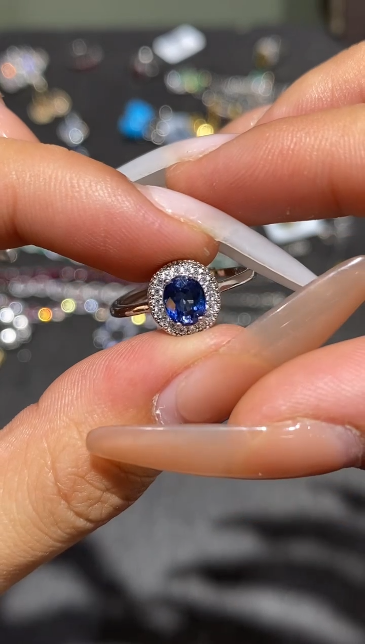 戒指蓝宝石银S925镶嵌戒指