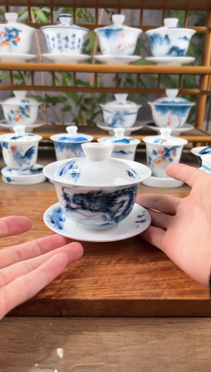 【闪购商品】手绘穿云龙180ml三才盖碗