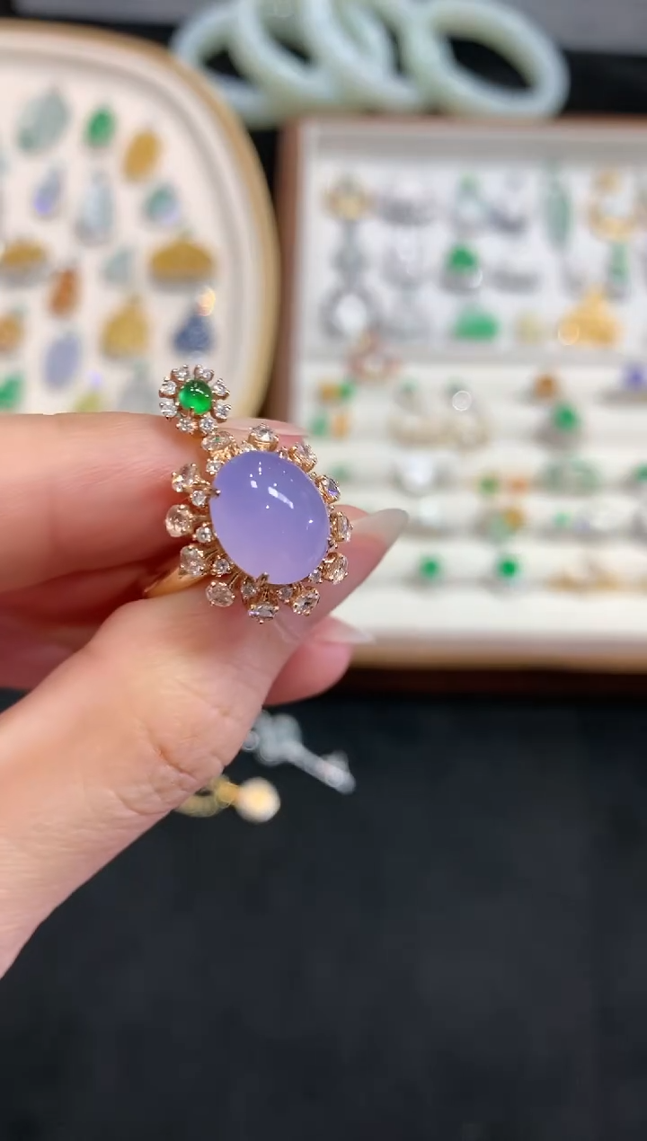 【闪购商品】翡翠戒指18K金镶嵌W551|16800