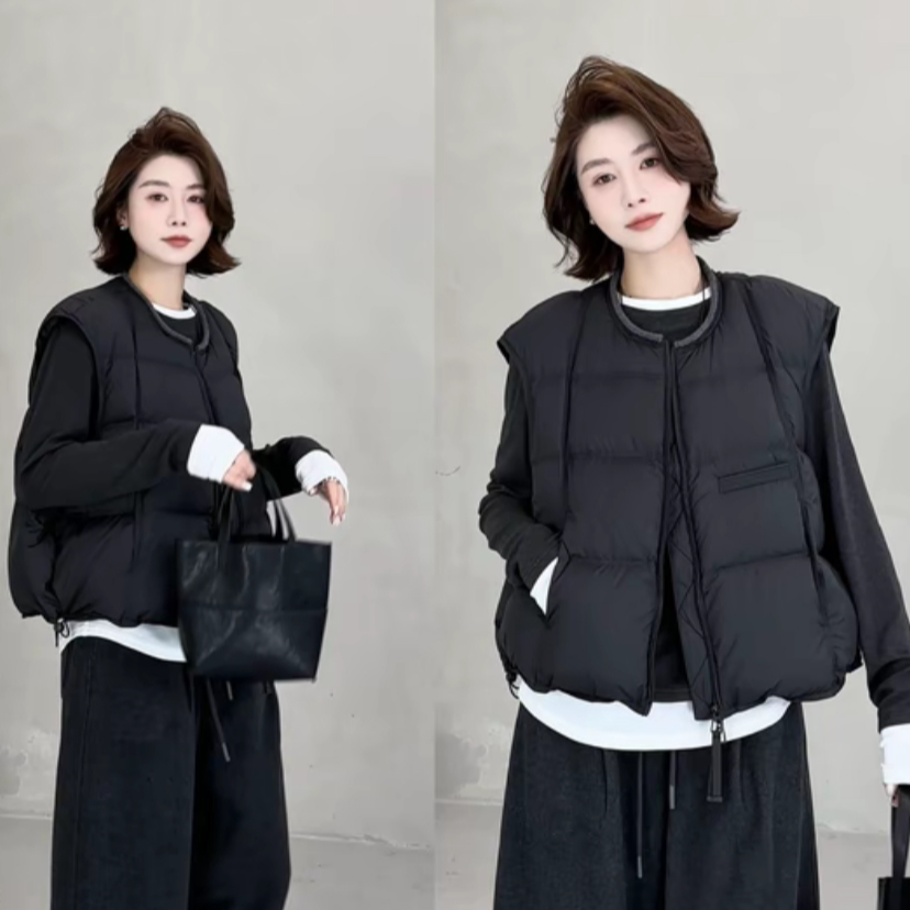 正版设计感白鸭绒时尚马甲女装2025秋冬时尚超好看无袖马夹短外套
