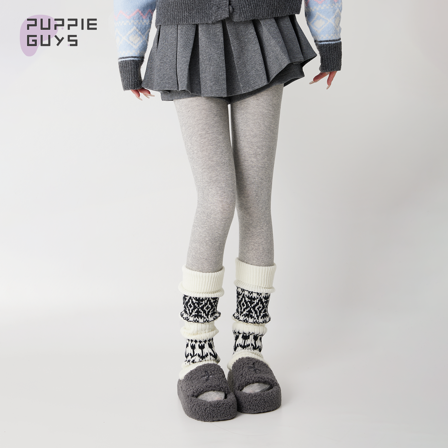 purpleguys袜套女秋冬加厚保暖羊毛雪地靴费尔岛复古堆堆小腿套tz