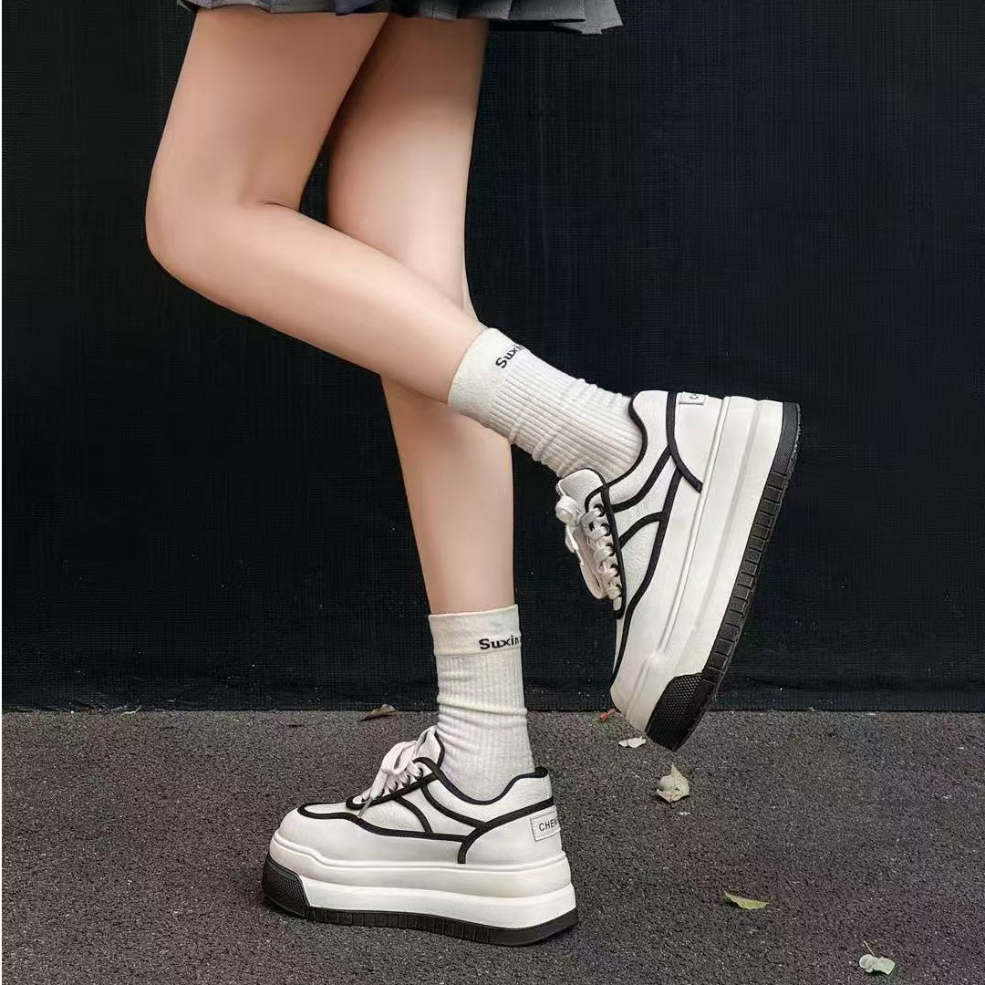 B100春季2025年新款真皮时尚欧货潮品百搭厚底小白鞋潮流