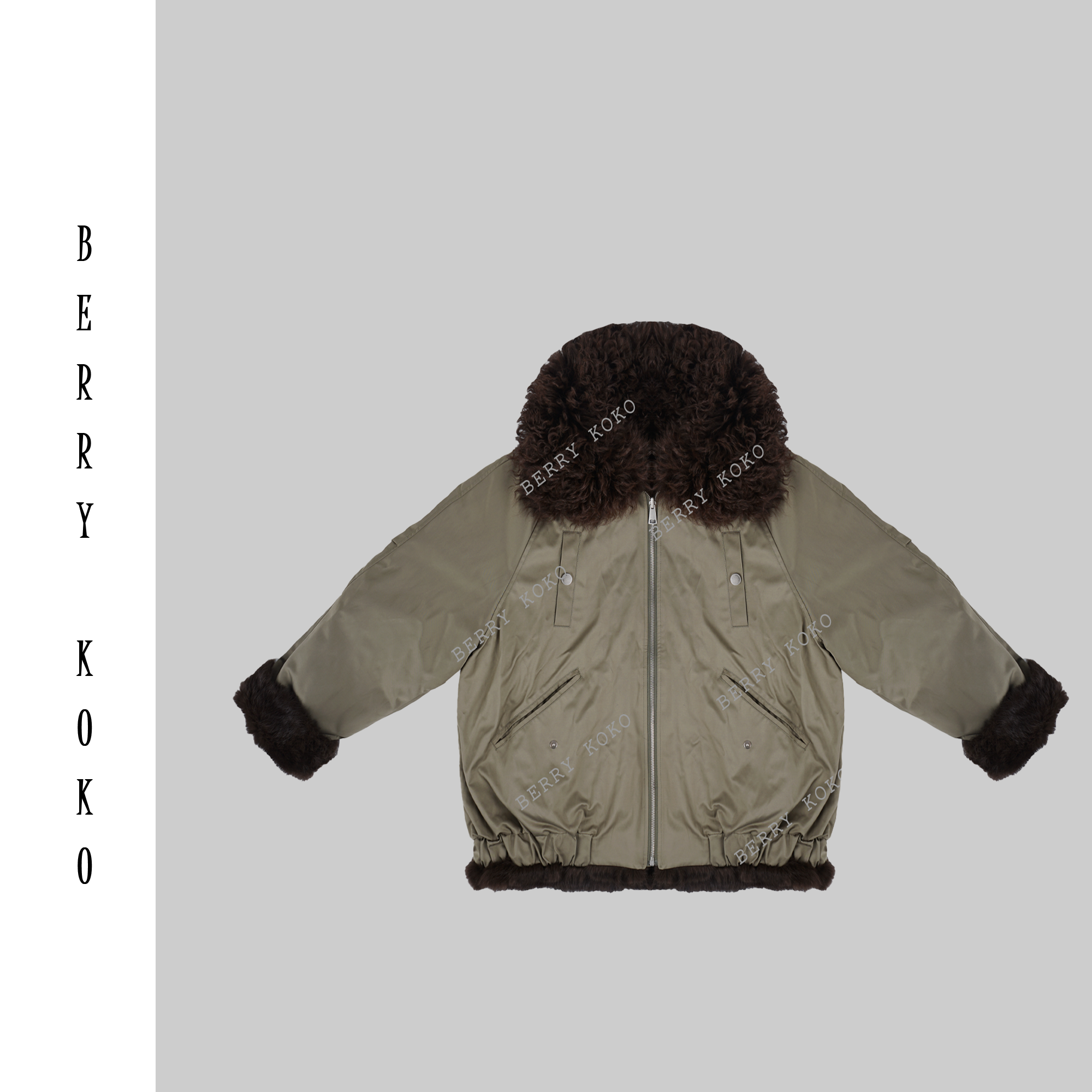  【MISSKO】秋冬复古休闲翻领羊毛＋兔毛内胆‘时尚高品质派克服 W76