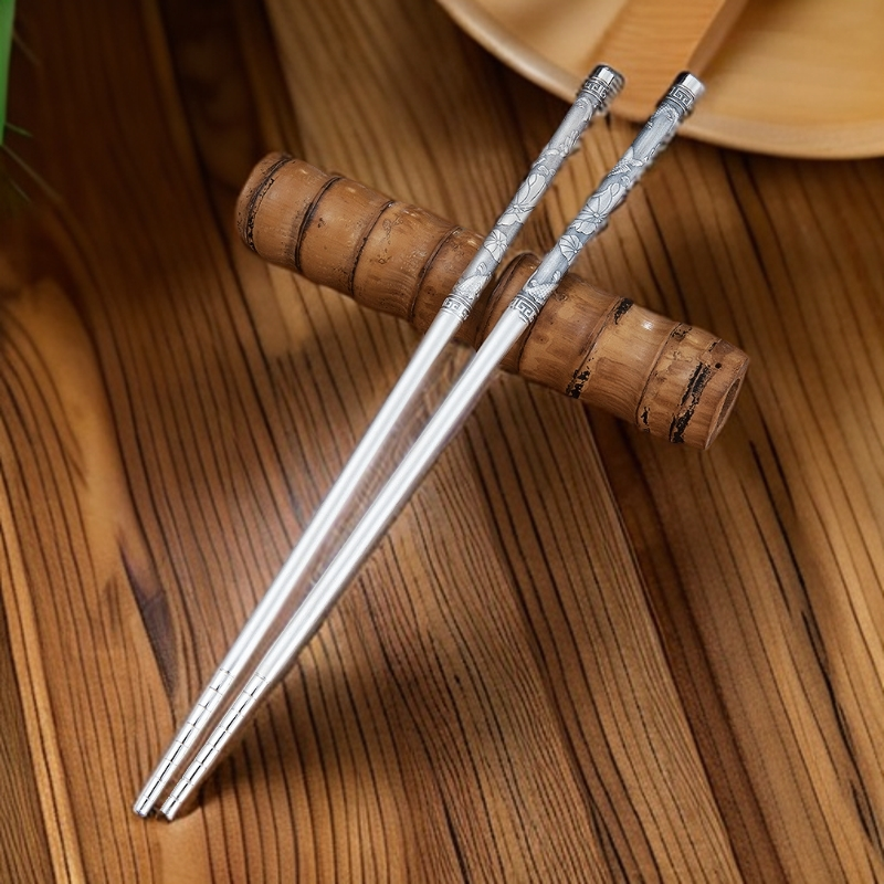 足银银制品 银筷子999足银官方正品家用创意食用级百福浮雕筷子银