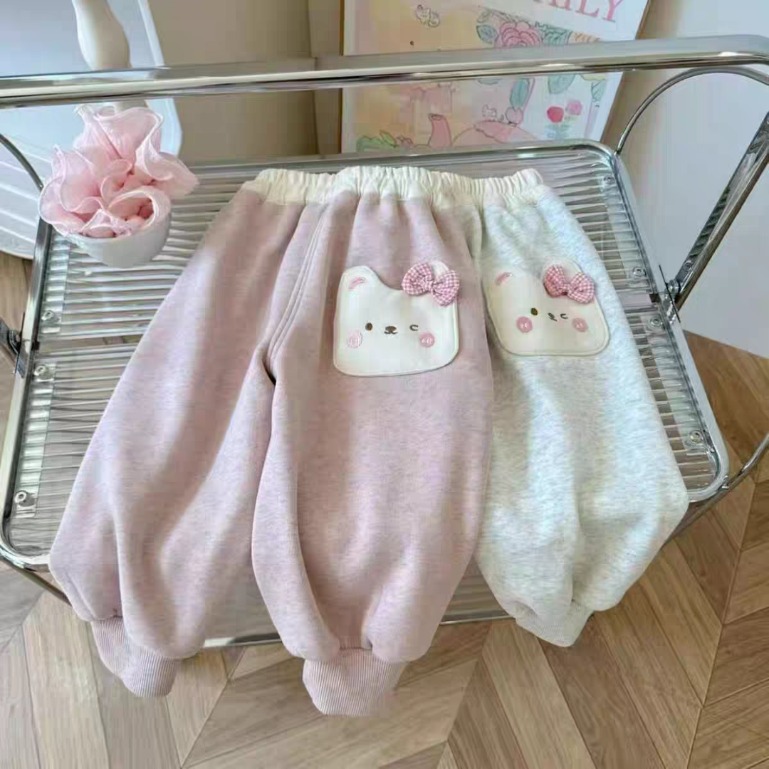 楠兔兔女童冬季新款卡通休闲加绒卫裤秋冬加厚保暖宽松束脚裤长裤