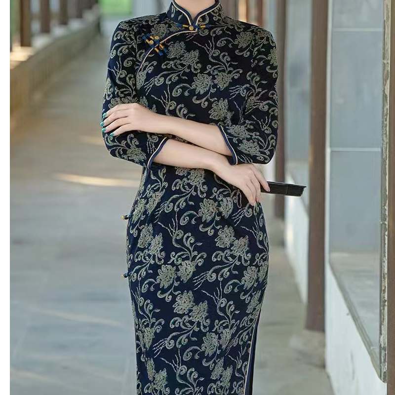 杭城故事-《青花瓷》珠光棉修身显瘦旗袍