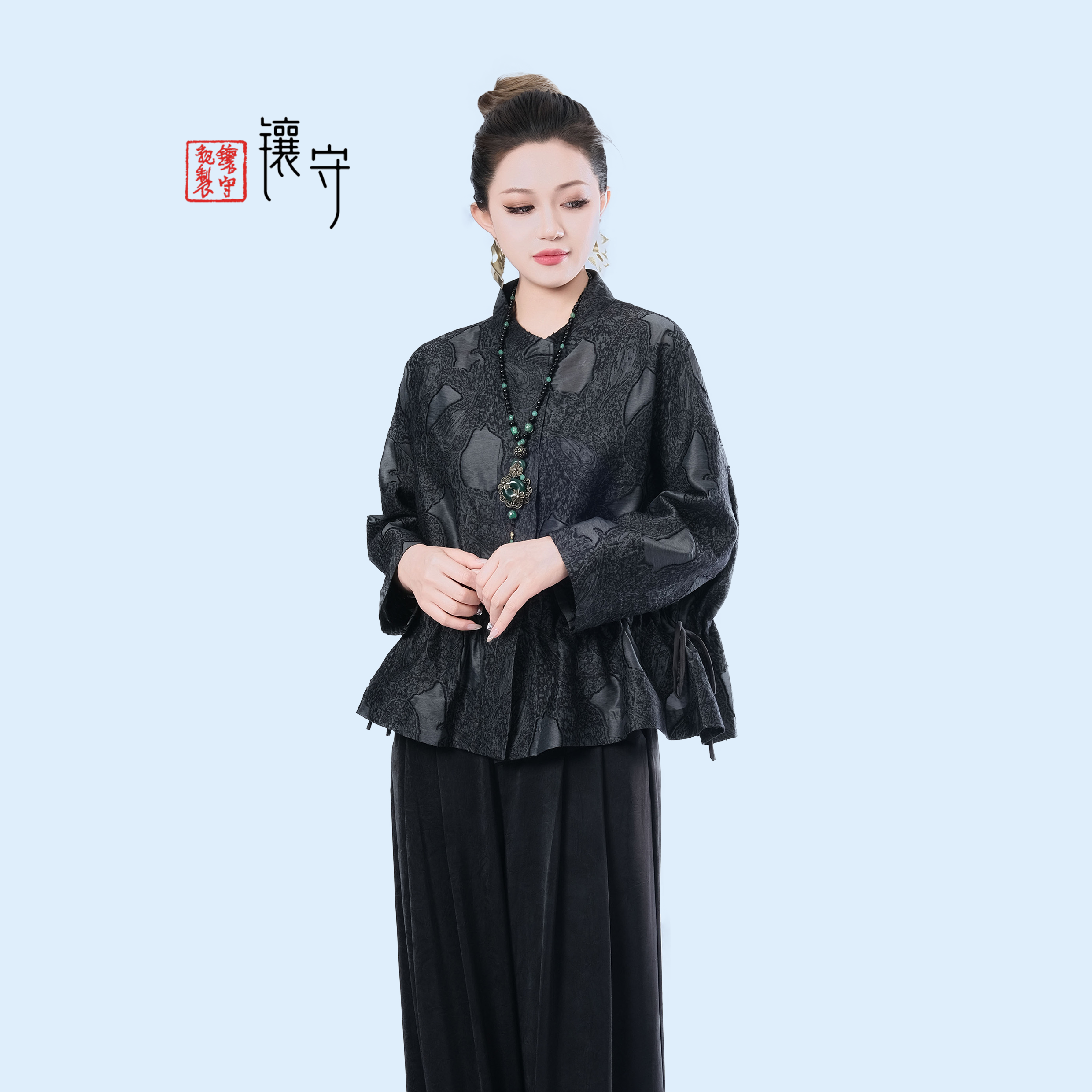 【镶守·锦瑟】原创复古中国风中式气质时尚宽松黑色短款外套S66681