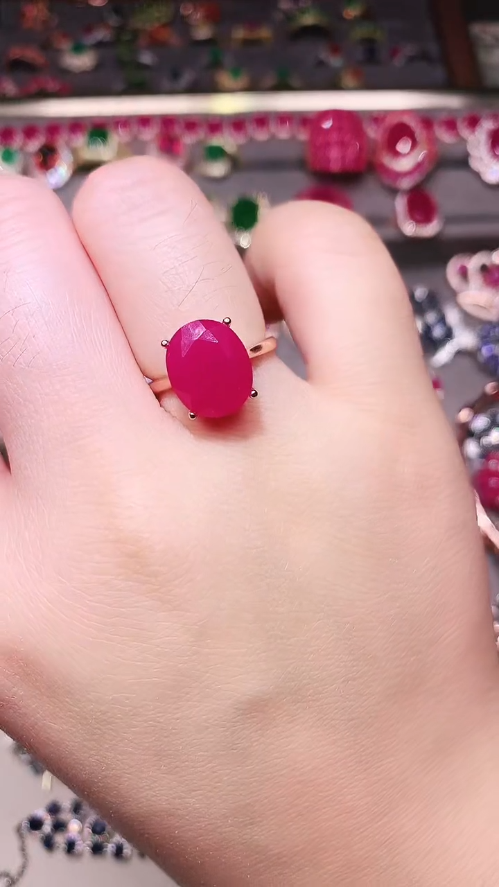 银S925镶嵌戒指红宝石...