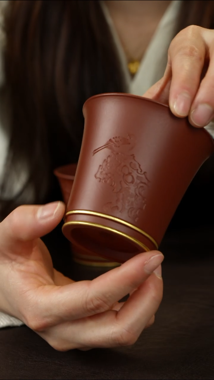 紫砂茶叶罐听泉  杯 朱泥