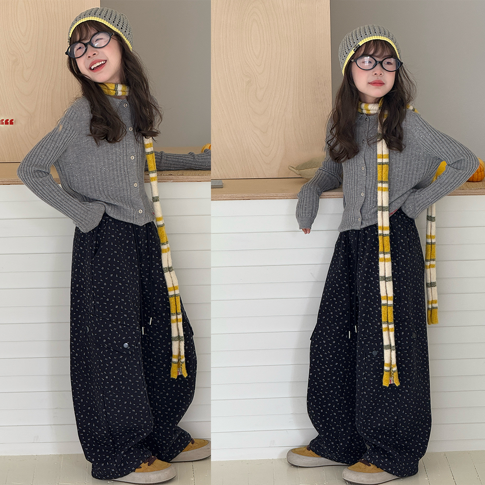 女童2025冬季新款碎花加绒工装裤