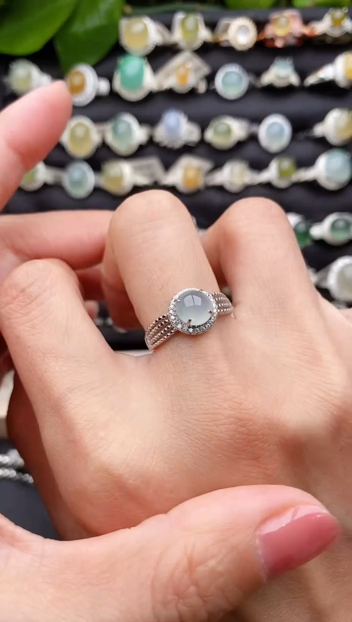 【闪购商品】翡翠戒指银S925镶嵌缅甸天然A货翡翠33 8-10