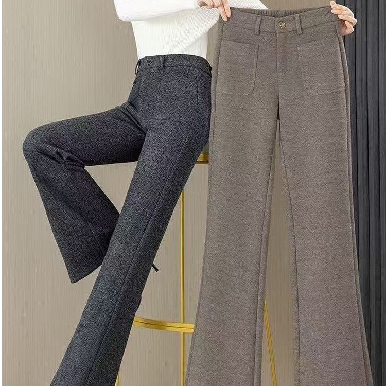 秋冬新款羊毛呢高档微喇叭直筒裤阔腿裤108款高腰显瘦外穿百搭