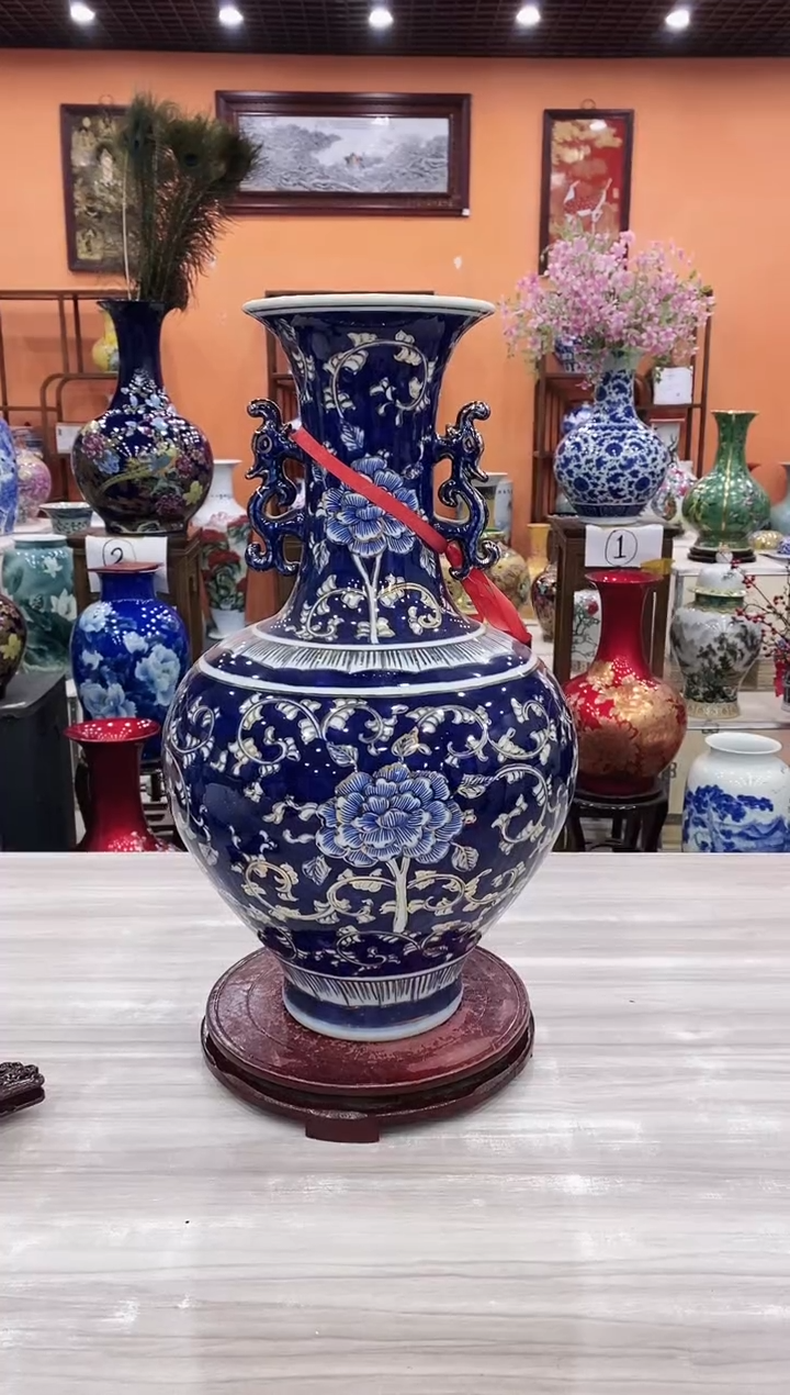 描金景泰蓝描金双耳50*28+旋转底座