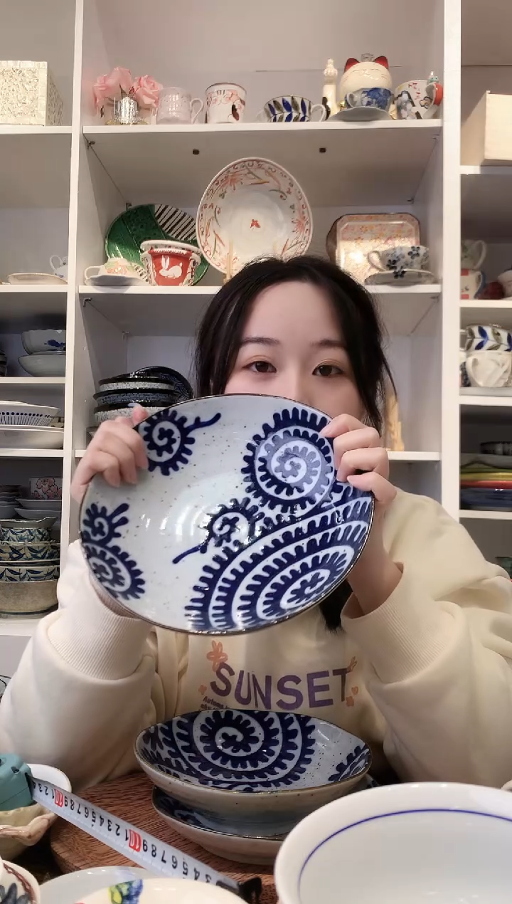 陶瓷【到手两支】三峰章鱼唐草深盘21cm