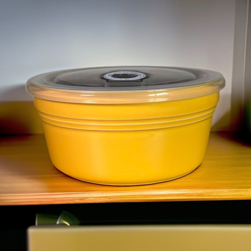 【LD家】450ML 暖阳黄 大号陶瓷保鲜碗 密封碗 家用简约风 高温瓷