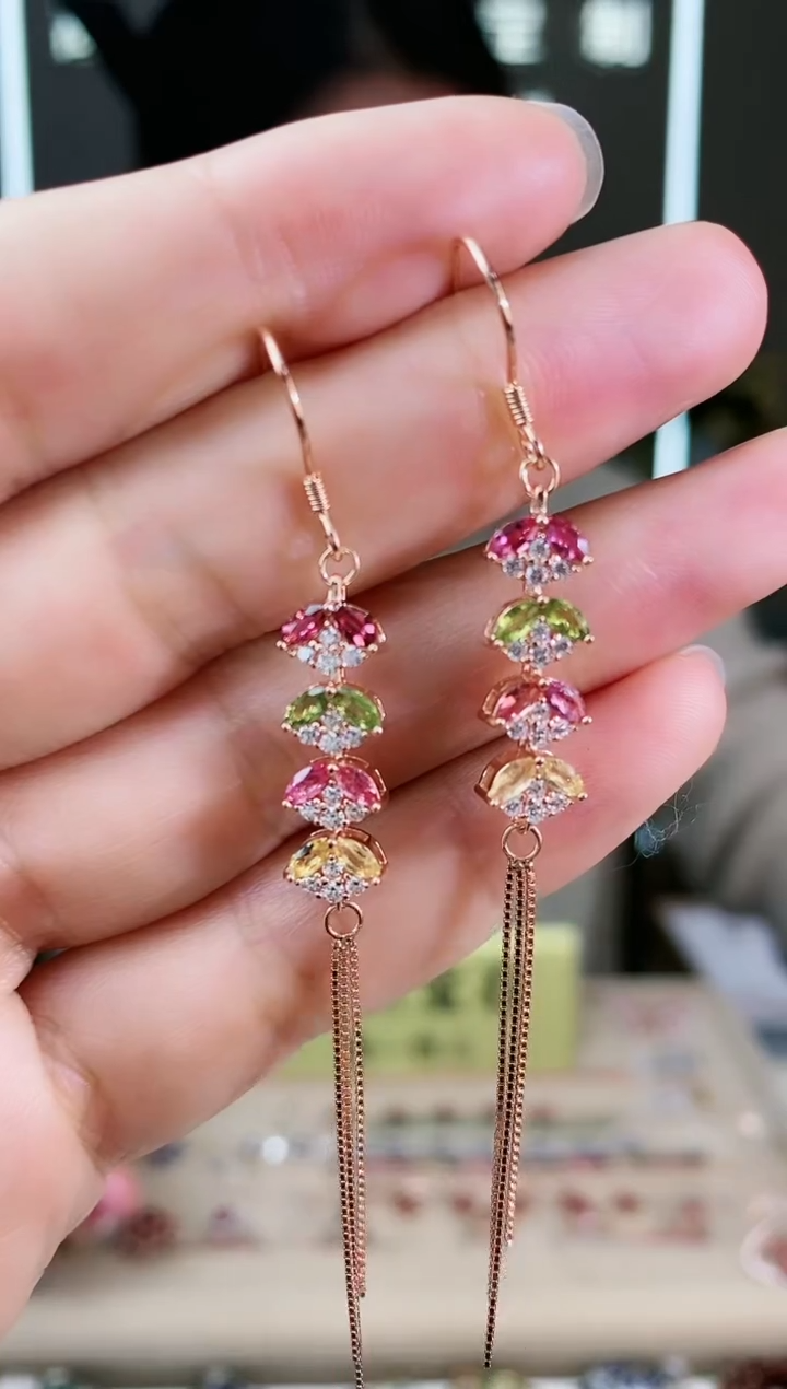 【闪购商品】碧玺耳饰银S925镶嵌耳饰