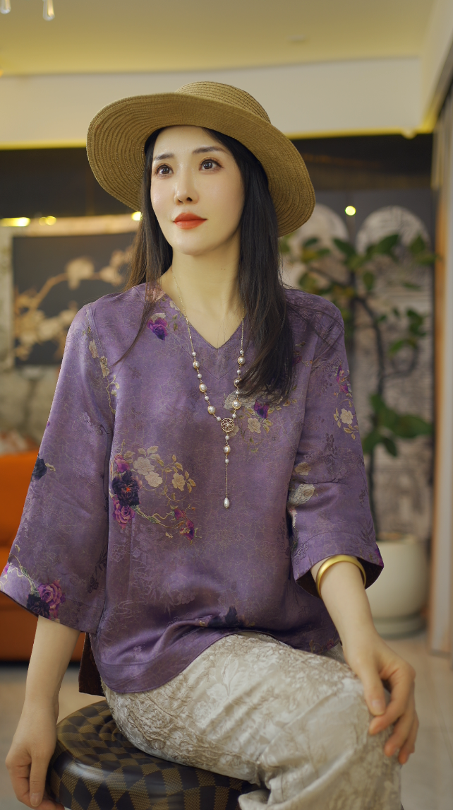 （紫萱）国风老钱风复古提花双面双穿上衣新中式