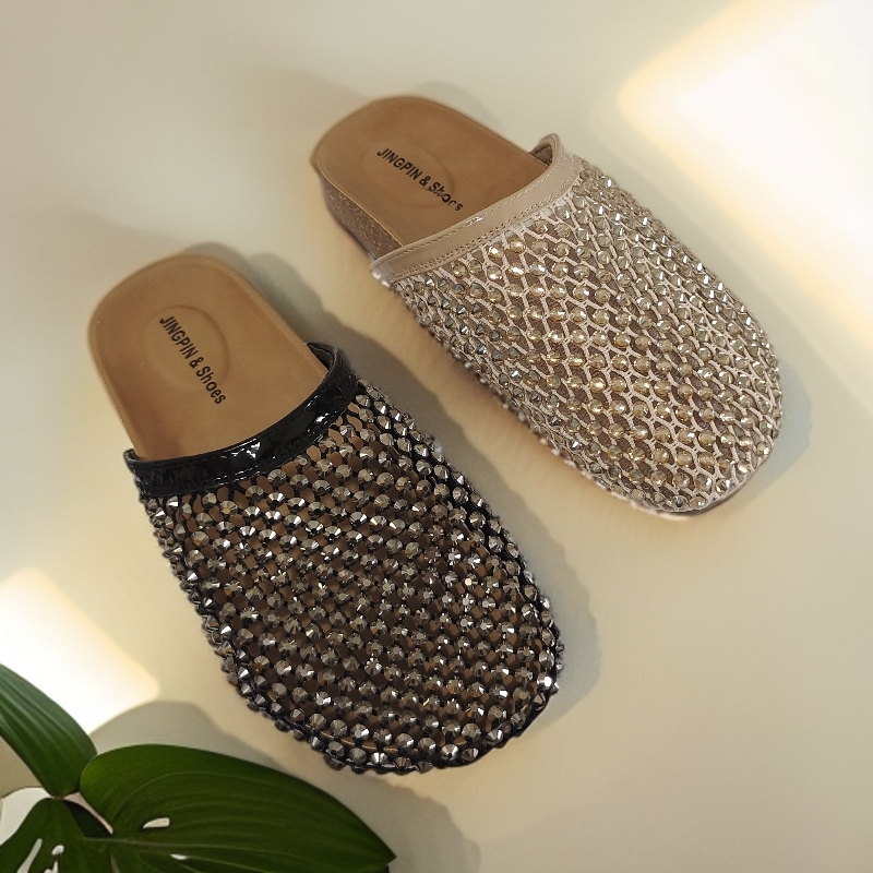 2508微水钻极简风居家包头平跟镂空时尚尖头凉鞋厚底包头拖46