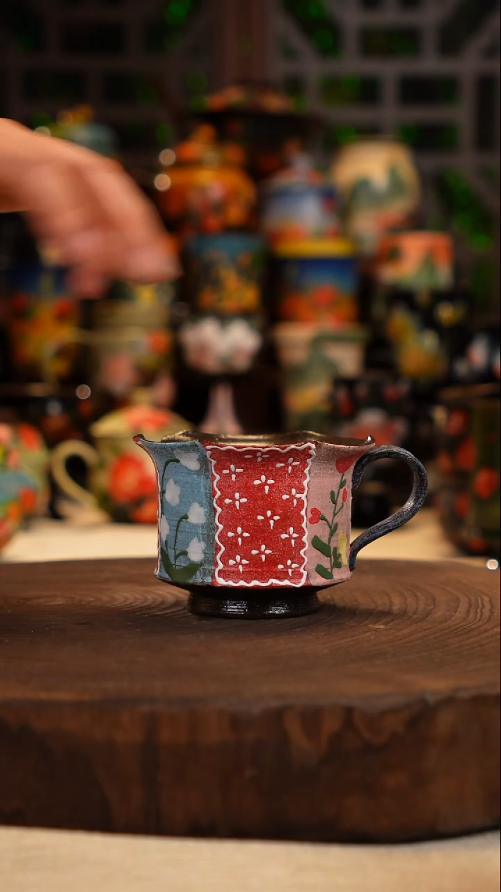 手绘油画  釉下彩  杯子