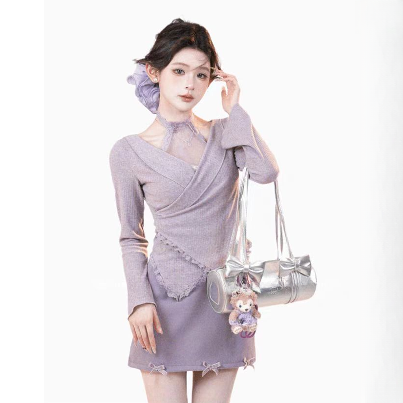 大码春季韩版纯欲风套装蕾丝拼接上衣穿搭减龄半身裙10953