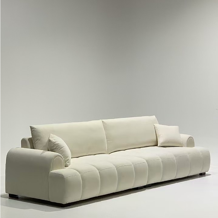 暖白色奶油风猫爪布艺沙发大小户型家用客厅现代简约泡芙沙发#