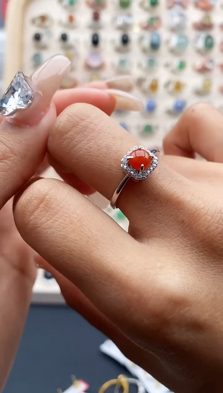 【闪购商品】翡翠戒指银S925镶嵌缅甸天然A货翡翠222  2+3