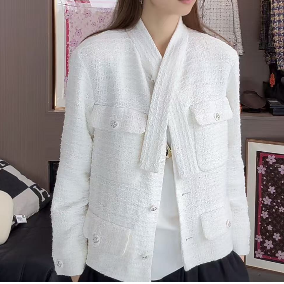 99新 Chanel/香奈儿  21C香奈儿白色飘带外套刘诗诗同款 34码