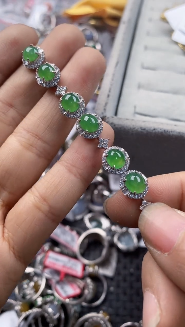 银S925镶嵌戒指翡翠6666---6