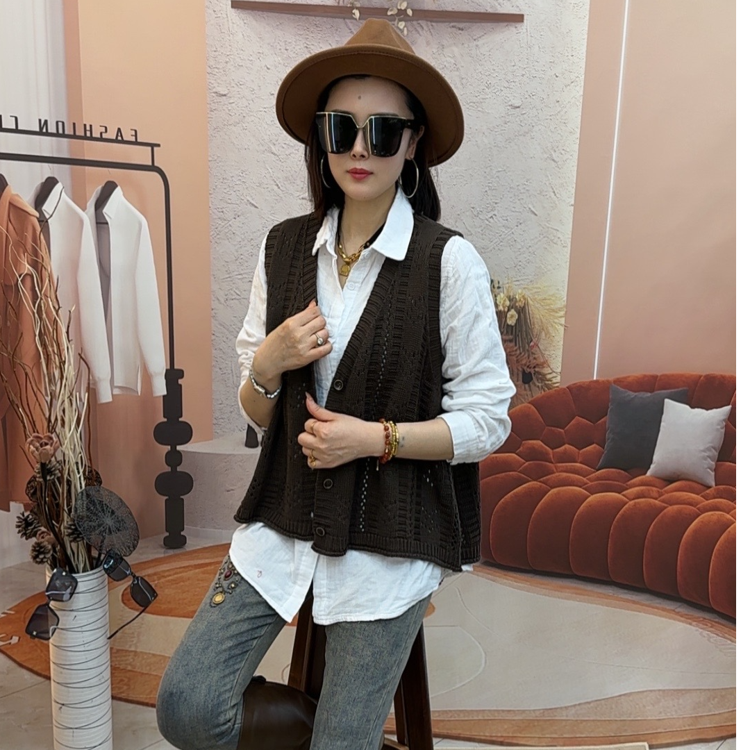 2025新品新款-欧货复古宽松休闲时尚洋气百搭显瘦针织开衫马甲