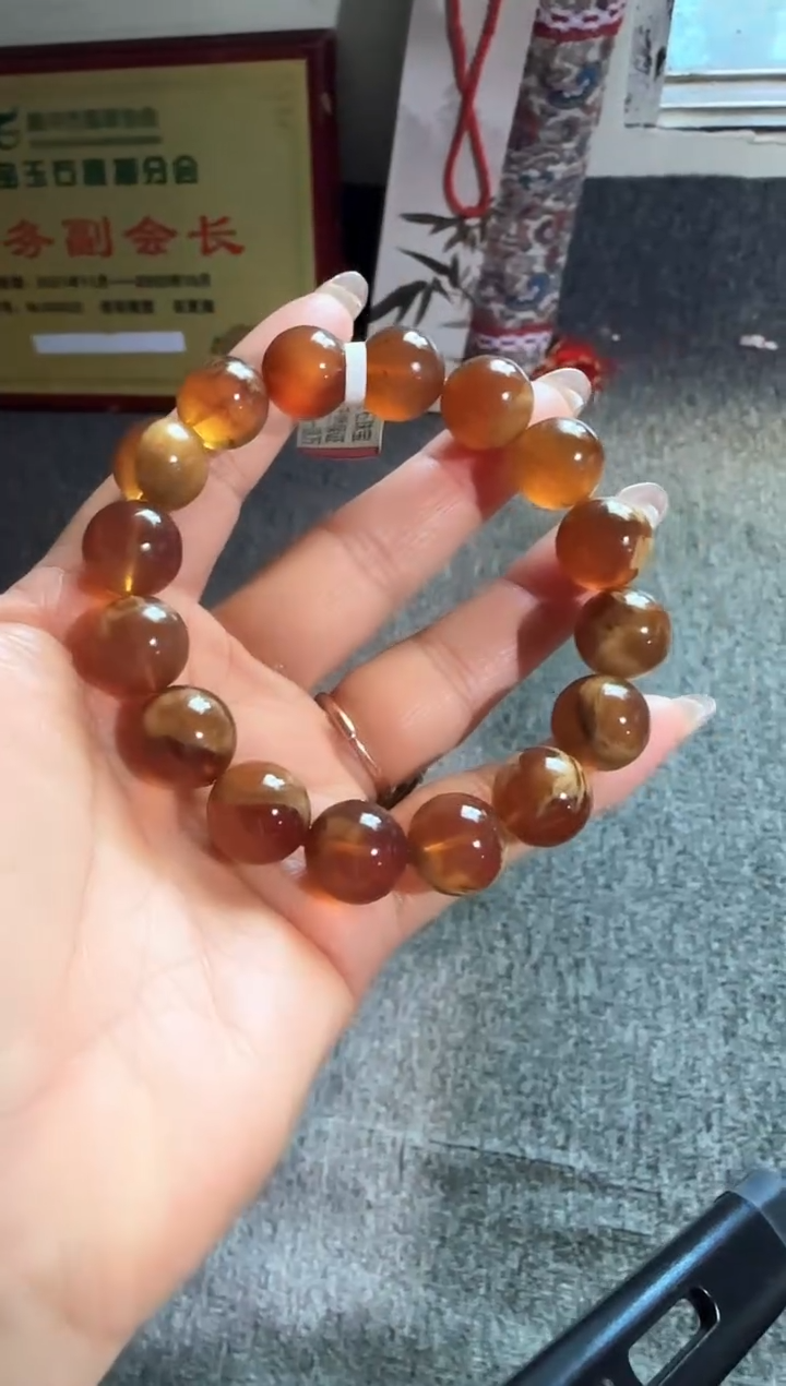 手串琥珀未镶嵌姜*子#62缅甸琥珀溶洞蜜手串14mm