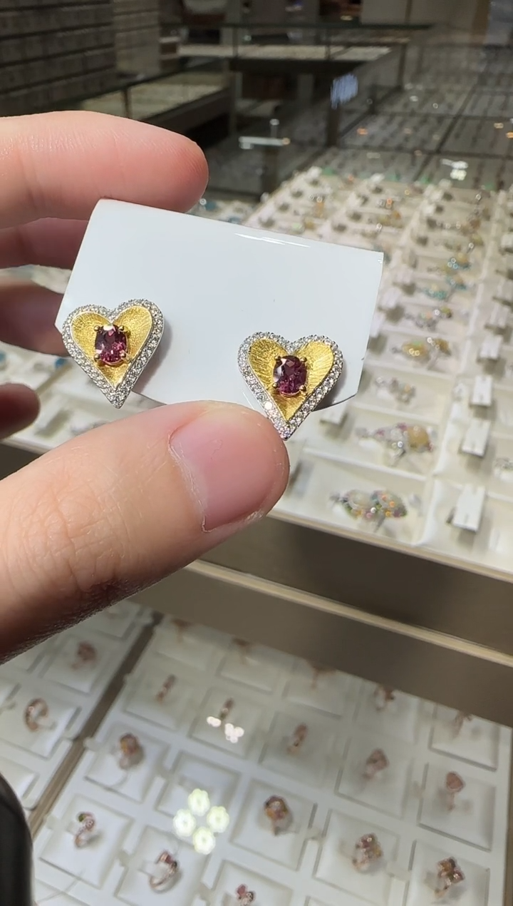 石榴石耳饰银S925镶嵌耳钉