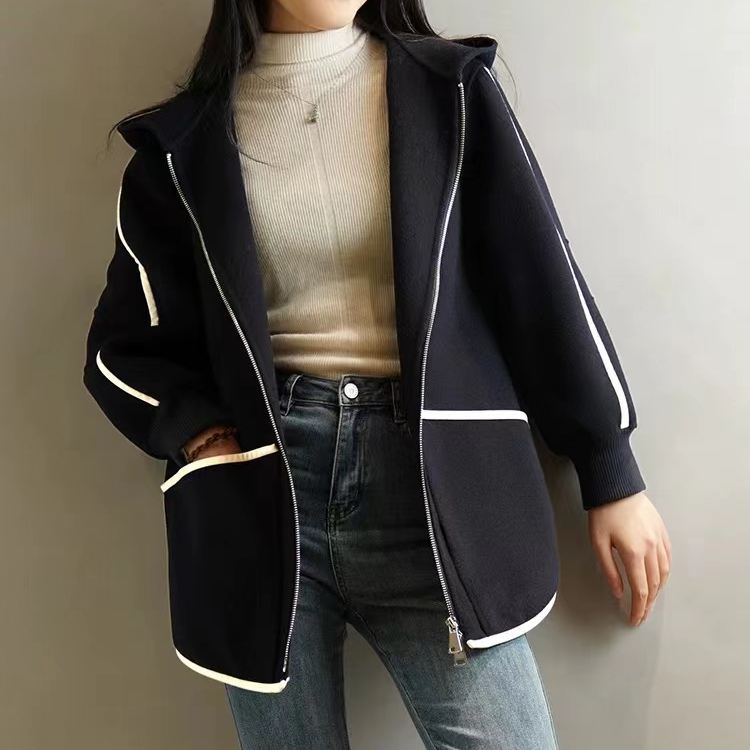 百搭舒适高级短款拼接毛呢外套 H248