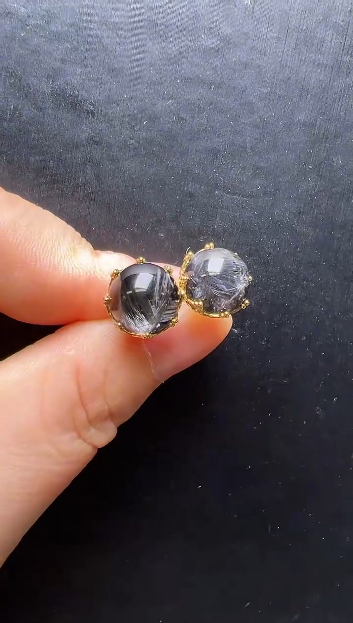 未镶嵌耳饰水晶18K黑银钛耳钉 JP56379 