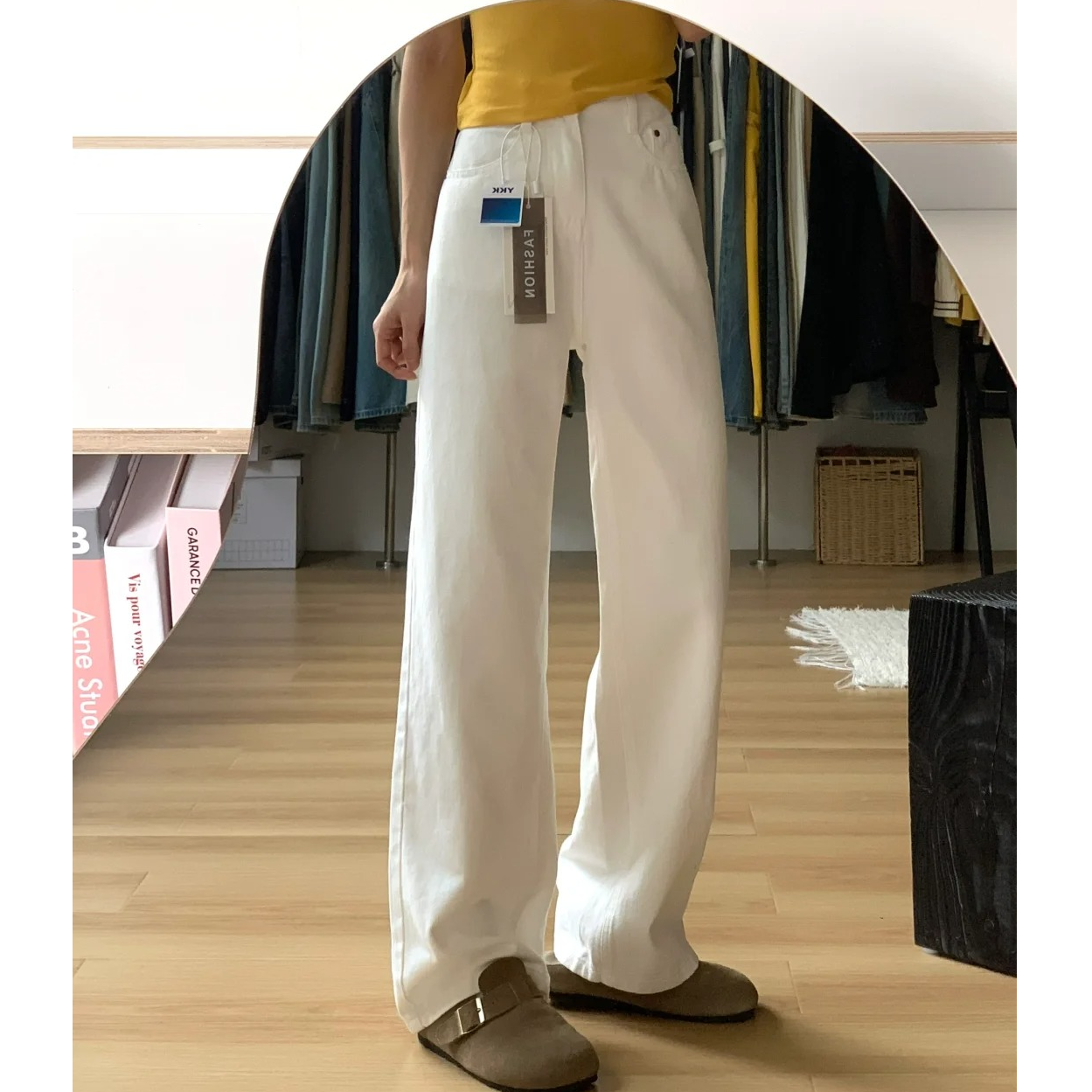 纯棉白色高品质直筒牛仔裤女2025四季新款窄版高腰拖地阔腿裤子