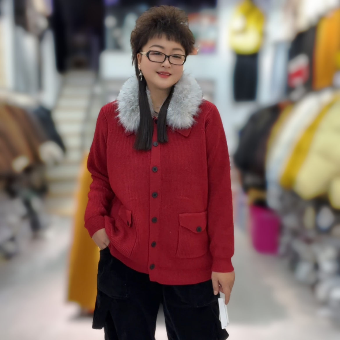 灵璧胖衣秀服《毛毛推荐》秋冬季时尚8524大码休闲显瘦毛领开衫上衣