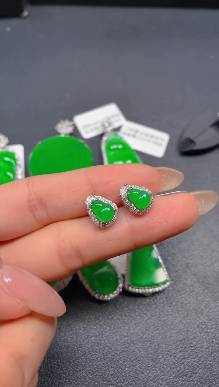 银S925镶嵌翡翠耳饰11111