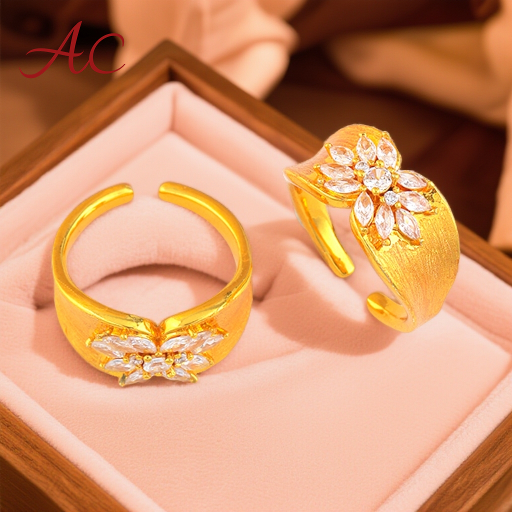 AC【官方正品】 锆石戒指 复古蝴蝶拉丝戒指