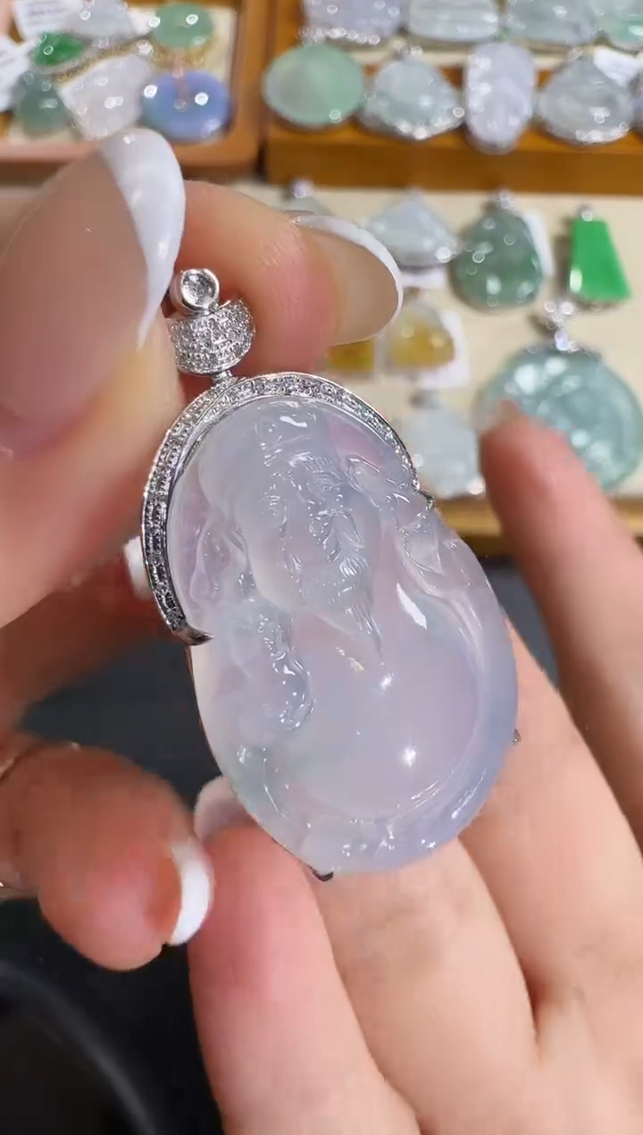 翡翠18K金镶嵌吊坠(不含链)【源头工厂】18k金钻石镶嵌