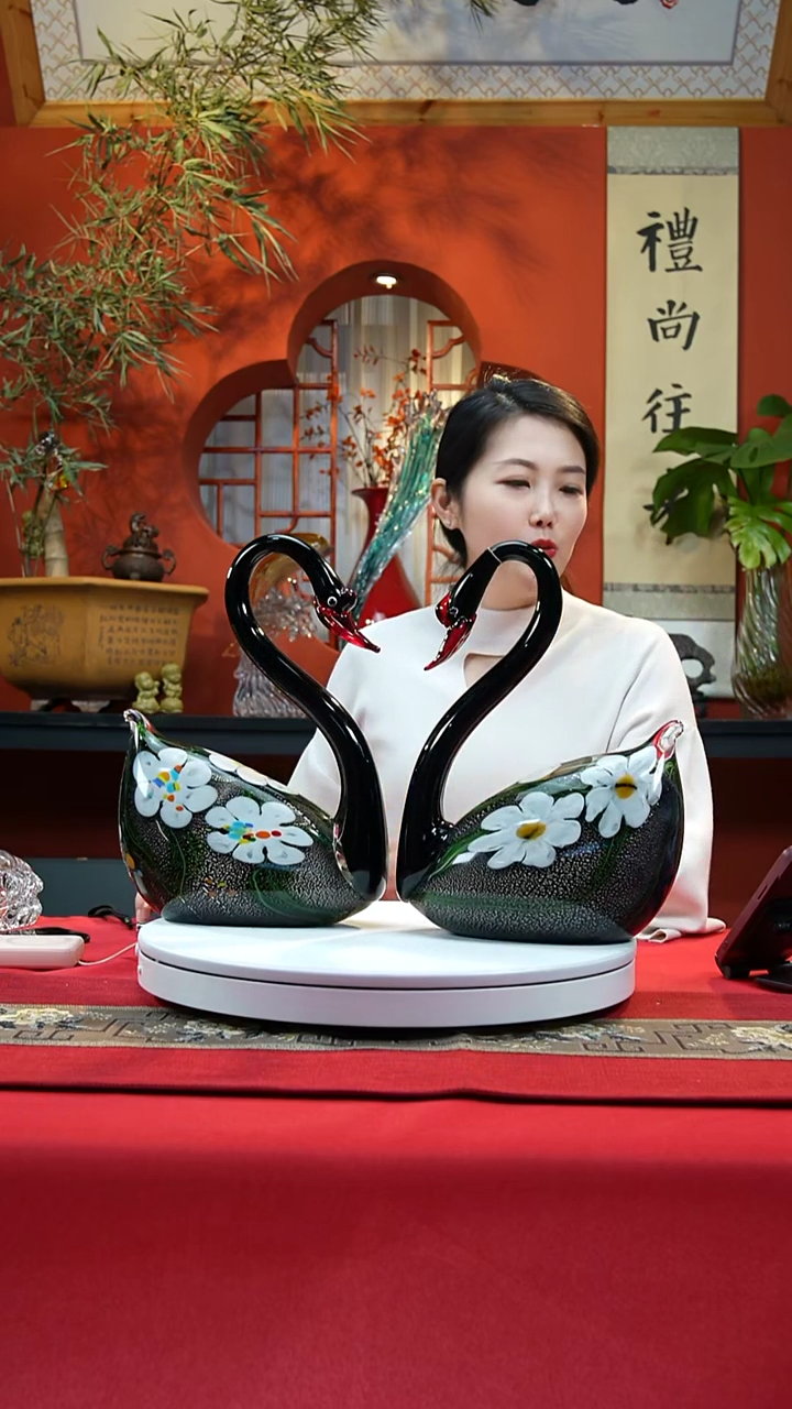 手工艺品琉璃我***家天鹅