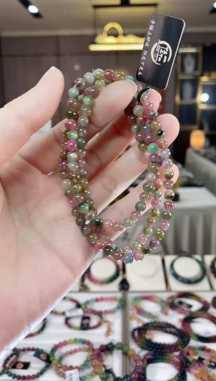 【闪购商品】碧玺西瓜三圈手串4mm+未镶嵌一物一证dan