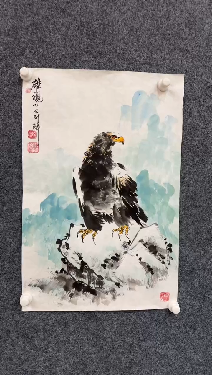 国画颜新辉-四尺三开-雄鹰