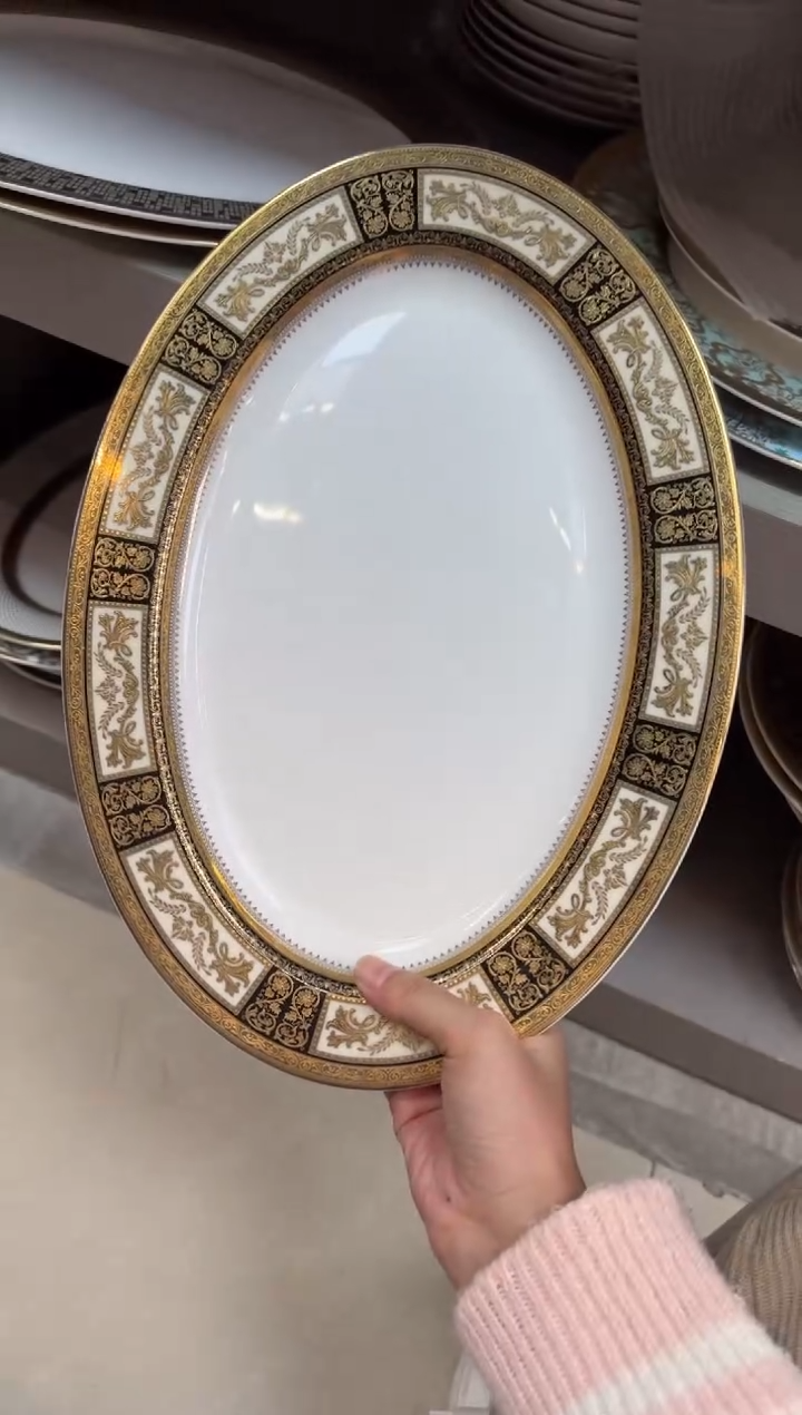 【闪购商品】瓷片14英寸鱼盘 福利款 微瑕 平面金